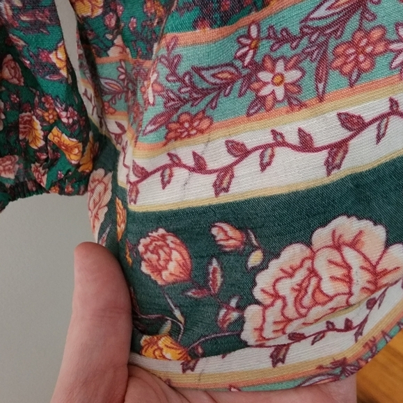 Lauren Conrad Teal Floral Shirt Size Medium - Picture 2 of 10